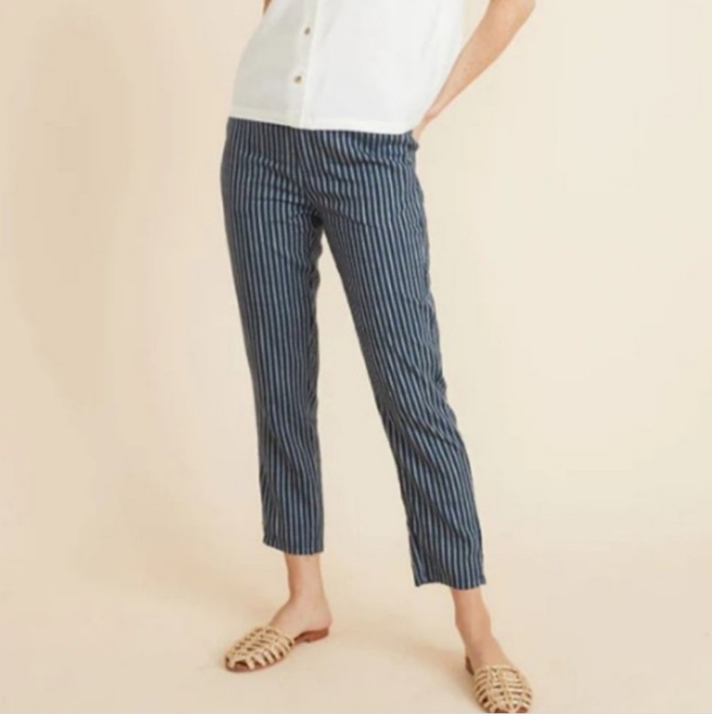 Marine Layer The Tencel Allison Trouser Pant Navy White Stripe Size SMALL